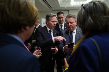 Secretary Blinken speaks with fellow foreign
                ministers at a working meeting on Ukraine in New York
                City.