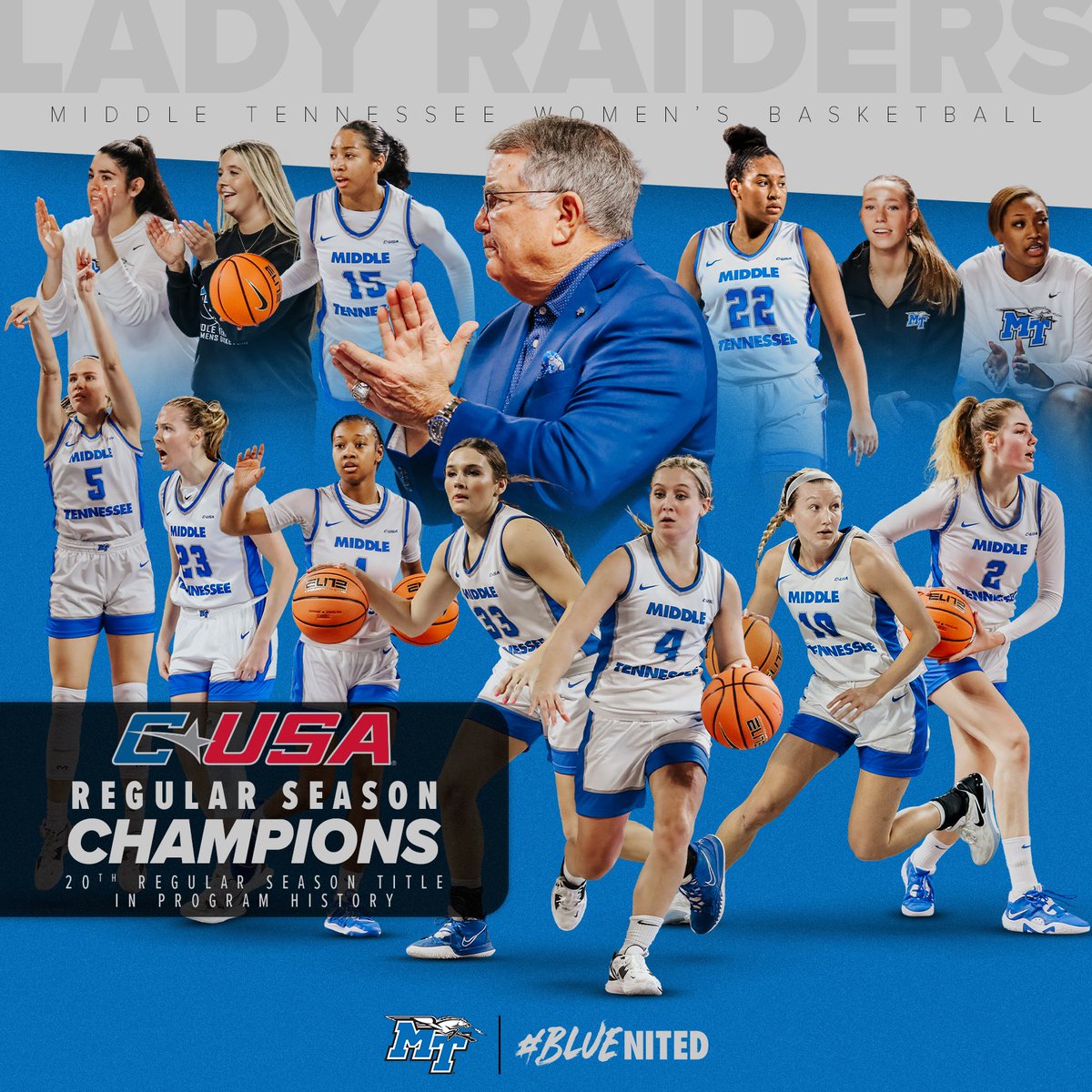 𝘾𝙡𝙞𝙣𝙘𝙝𝙚𝙙 🏆

Your #LadyRaiders have secured their 20th conference regular season title in program history and their second as a member of <a href="/ConferenceUSA/">Conference USA</a>! 

#BLUEnited