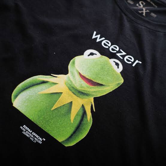 AnnekeFitrianti's tweet photo. Me : Wah kamu suka Weezer juga? 
Client : Hehe iya aku koleksi kaos gambar kodok gini🐸
Me : 🥲 https://t.co/EPaCafAdlG