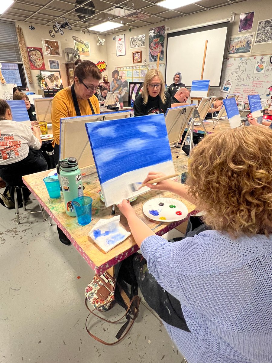 RepublicSchools's tweet photo. Staff members from across the district recently participated in an Art Therapy class with Republic High School painting teacher, Holly Goodwin! Employees enjoyed a painting class while learning how to use art to navigate stress. #RepMOProud https://t.co/UJSP7k5WU1