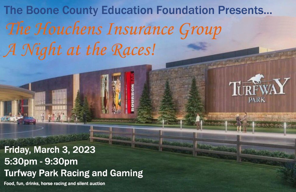 The <a href="/BooneCoEdFdn/">Boone County Education Foundation</a> excited to announce its 3rd annual Houchens Insurance Group Night at The Races event! It will be held on Friday March 3 at Turfway Park from 5:30 to 9:30 PM.
boonecountyeducationfoundation.org/night-at-the-r…
<a href="/SuptTurner/">Matt Turner</a> <a href="/McArtorEric/">Eric McArtor</a> <a href="/JimDetwiler1/">Dr. Jim Detwiler</a> <a href="/DrJlvw76/">Jenny Watson</a> @MPoiry <a href="/BestKimble/">kimble best</a>