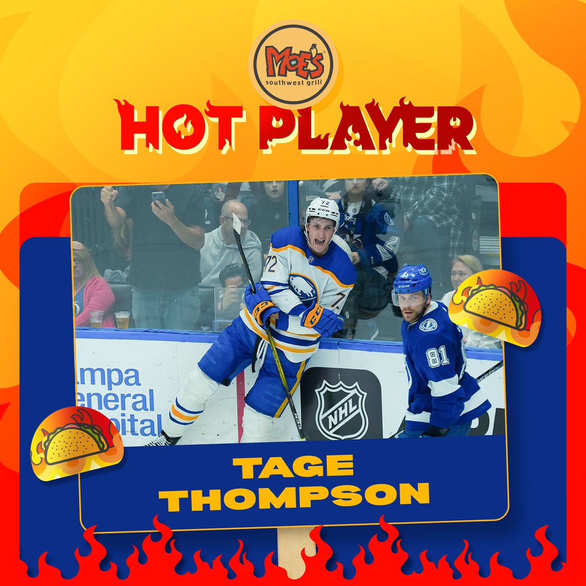 Tage only needed one to get you some <a href="/BuffaloMoes/">Moe's Buffalo</a>, so he scored two!

Get 25% off: bufsabres.co/moeshotplayers