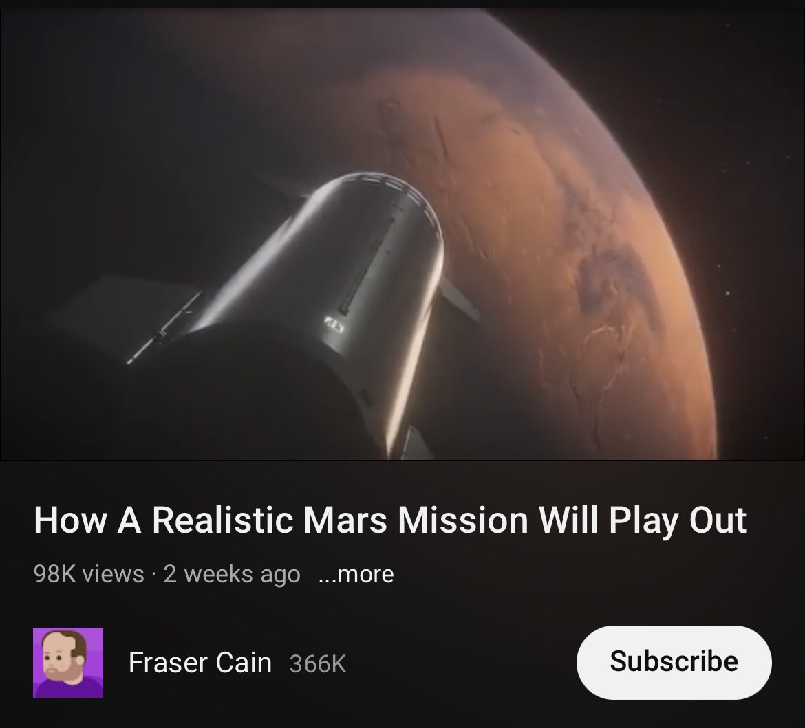 . @FoongTobi thanks so much for the link to the interview! <a href="/fcain/">Fraser Cain</a> does an amazing job; it was really fun to talk w/ him. If anyone gets a chance to listen, very much welcome your thoughts and ideas. Wking together we will learn how to get humans to #Mars 
youtube.com/watch?v=tujL0x…