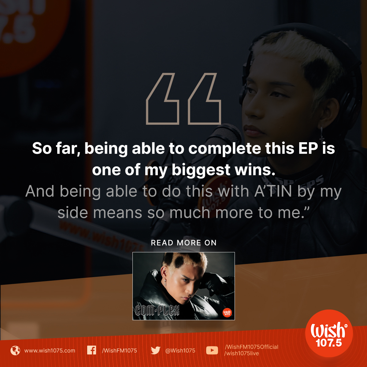 .<a href="/felipsuperior/">FELIP</a> considers “COM•PLEX” one of his biggest wins as an artist. “[B]eing able to do this with A’TIN by my side means so much more to me,” he says of the EP.

Read more about his thoughts on his debut record here: wish1075.com/behind-the-mus…