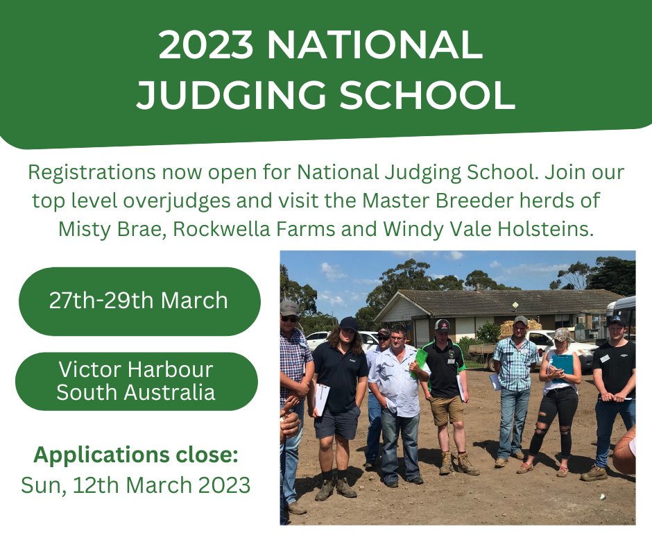 2023 National Judging School - REGISTER NOW! Coming to Victor Harbour this March! holstein.com.au/latest/latest-…