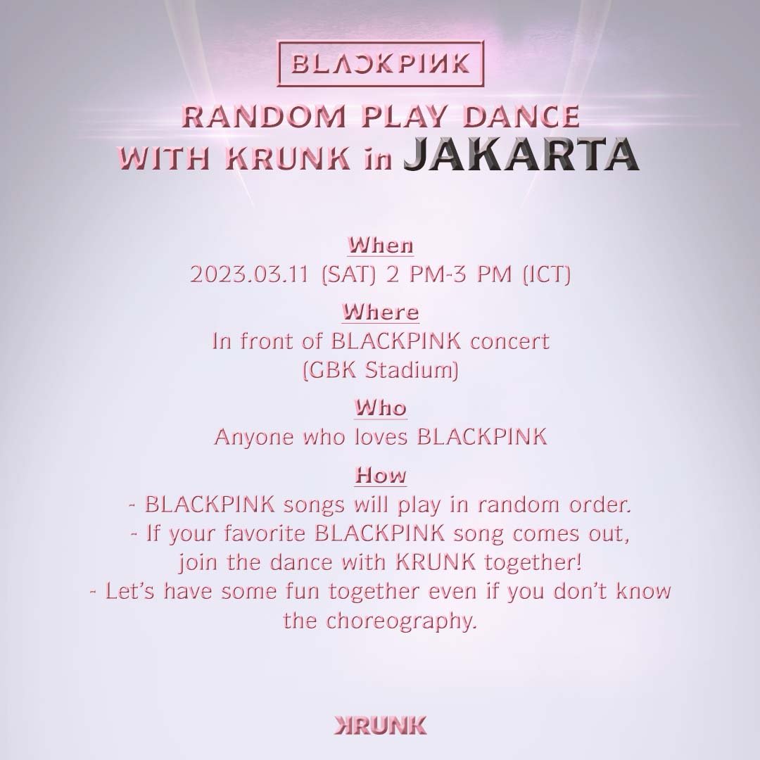 ImKRUNKKK's tweet photo. [ RANDOM PLAY DANCE WITH KRUNK ]

📍GBK Stadium, JAKARTA
☑️2023.03.11 (ICT)
⠀
#BLACKPINK #블랙핑크 #BORNPINK
#BLACKPINK_RandomPlayDance
#JAKARTA #자카르타 #KRUNK #크렁크 https://t.co/RhKPpfel7m
