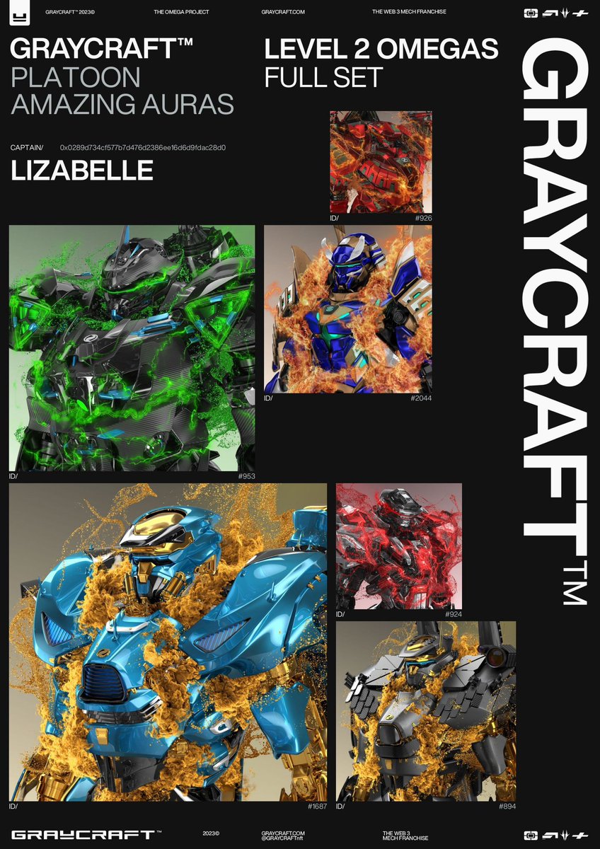 lizabelleGCU's tweet photo. #FullSetFriday 🤖🤖🤖❤️🔥❤️🔥❤️🔥
@GRAYCRAFTnft Captains, download your posters at https://t.co/65iqxrV18Y and show me your #FullSets (1,3,4,6,24) !! https://t.co/idmoaps9LU