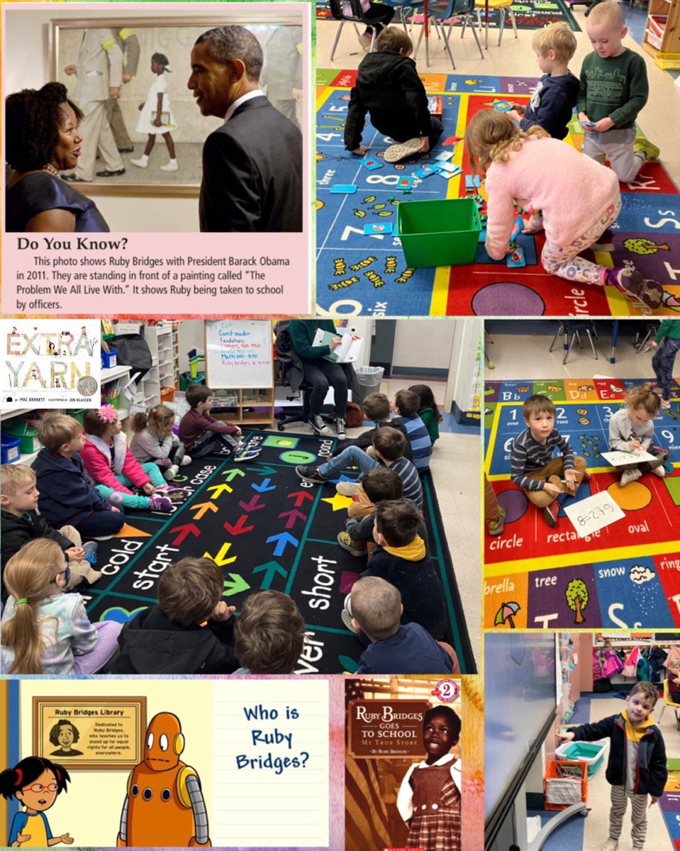 WonderfulWednesday🌈Our GuestReader shared a magical📕of generosity,community&how1️⃣person can make a positive difference🧶  Exploring w/newCenters📋&To celebrate #BlackExcellence Students were introduced to Ruby Bridges,a child their age who exemplified strength,courage&bravery🫶🏽