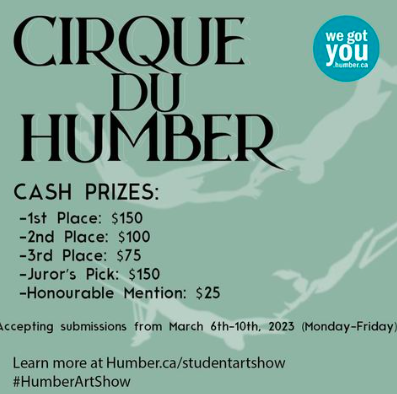 HumberArtShow's tweet photo. humberartshow
Cirque du Humber offers more than just popcorn to winners - there are cash prizes too! Submit your artwork by March 10th, 2023 for a chance to win!

Winners are selected for each art category.

#CirqueDuHumber #HumberArtShow #GuelphHumber #Humber https://t.co/8ZvH3WNu9o
