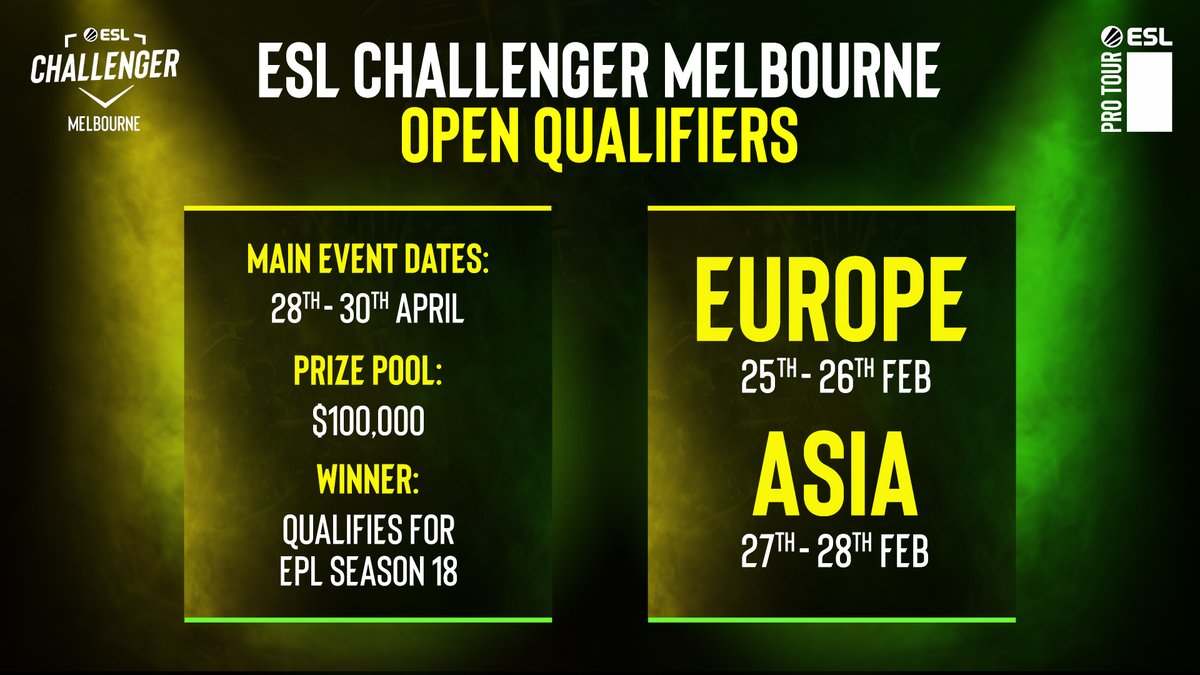 CS2qualifier's tweet image. ESL Challenger Melbourne 2023 - Europe Open Qualifier

February 25, 18:00 CET

Sign up: play.esea.net/events/2346
#EUCS 🇪🇺