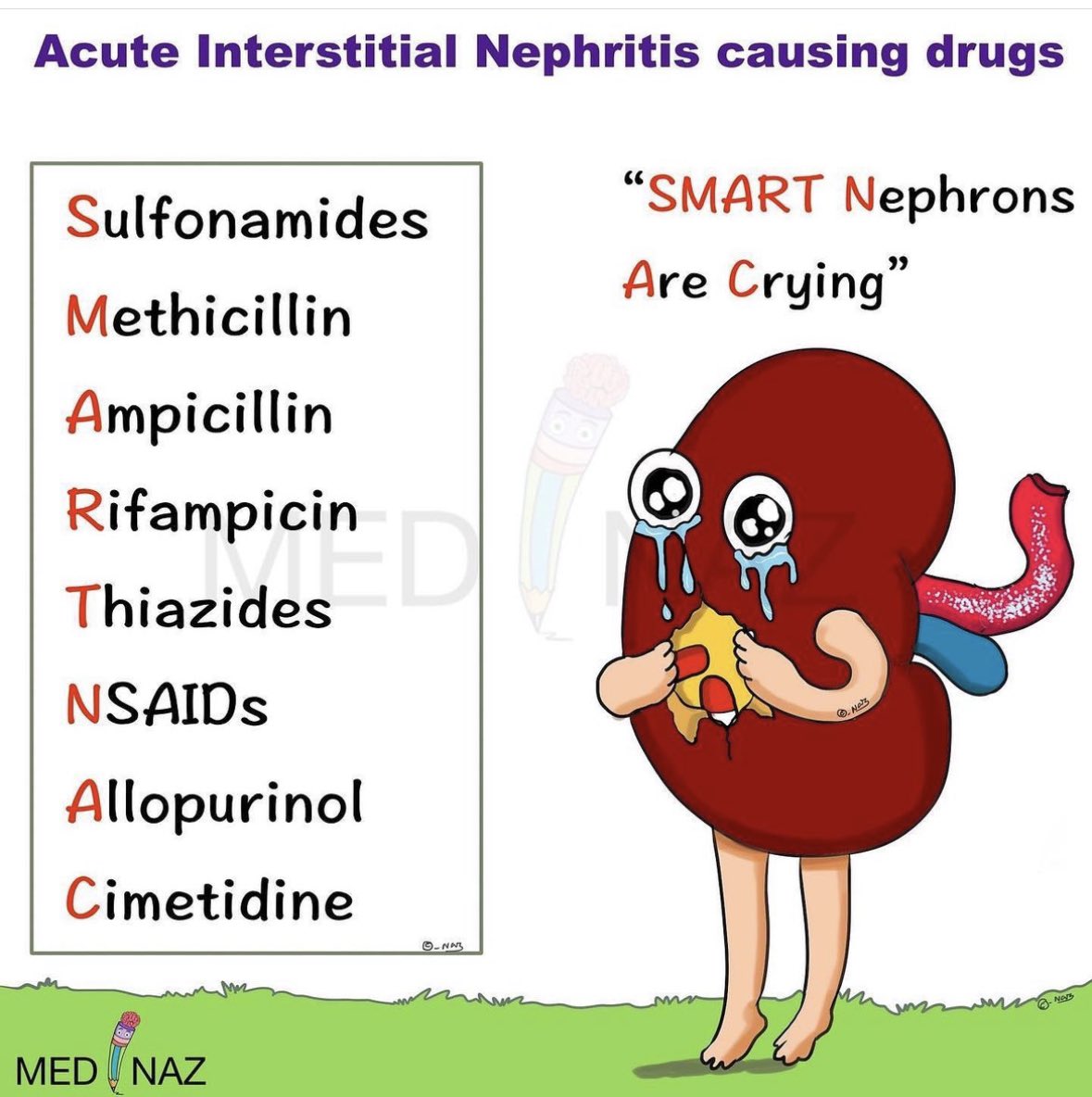 Acute Interstitial Nephritis causing drugs (medinaz academy) #medstudents