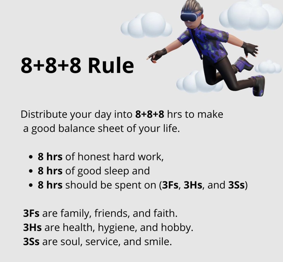 Work-life balance. 8+8+8 rule 

Is it practically possible???

#worklifebalance #healthylifestyle #workculturematters #copiedpost