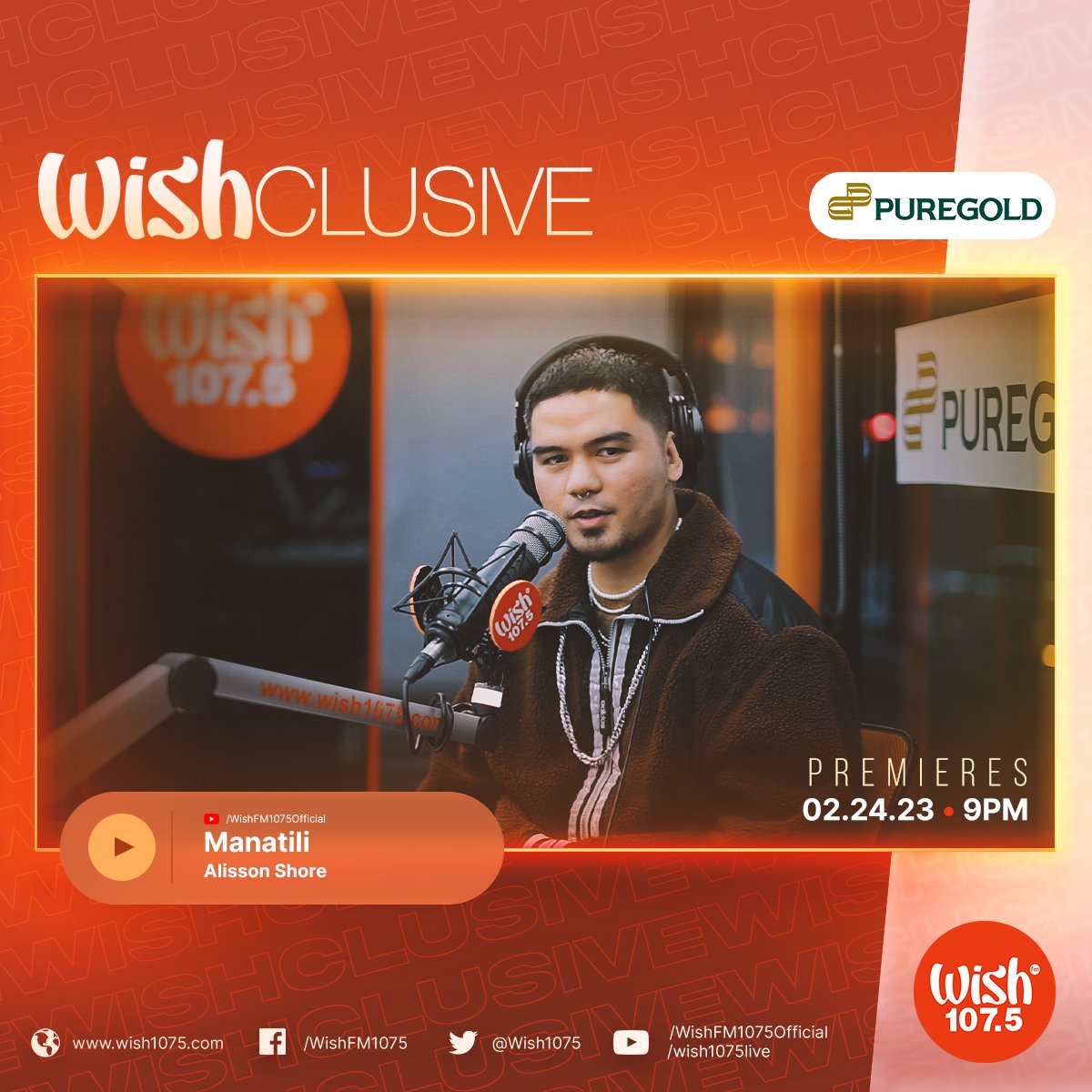 Hip-hop/R&B act @alisson_shore brings his newest single to the Wish Bus! 'Manatili' — a track about wanting to always spend time with a special someone — hits our YouTube channel at 9 p.m. PHT! This Wishclusive is brought to you by @Puregold_PH.