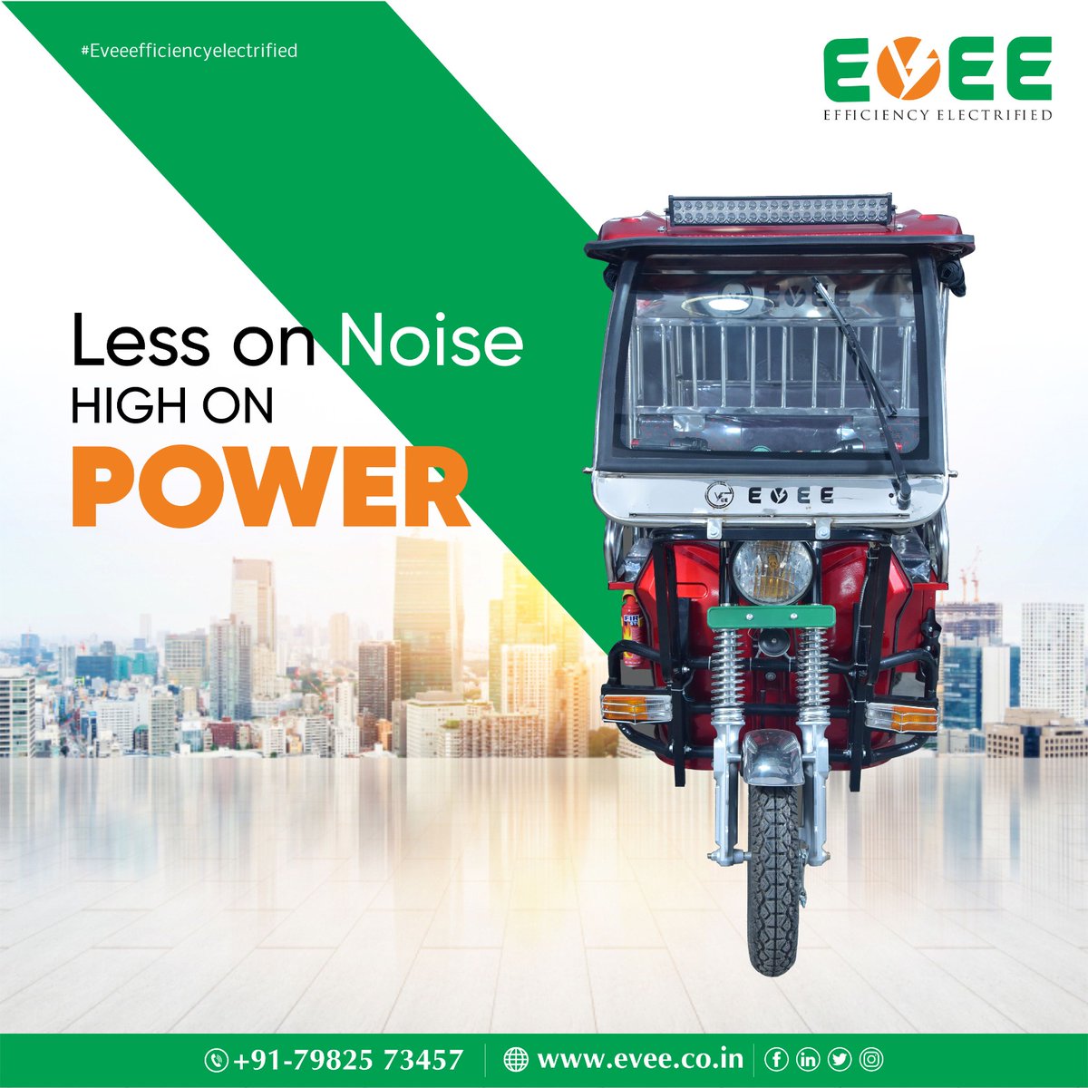 eveeofficials's tweet image. Less on noise high on power.

For more information 
Contact: +91-7982573457
Visit: evee.co.in

#evee #energyefficient #servicelife #extendedlife #environmentfriendly #fuelvehicle #bettermatch #escooty #erickshaw #egreen #manufacturer #spairparts