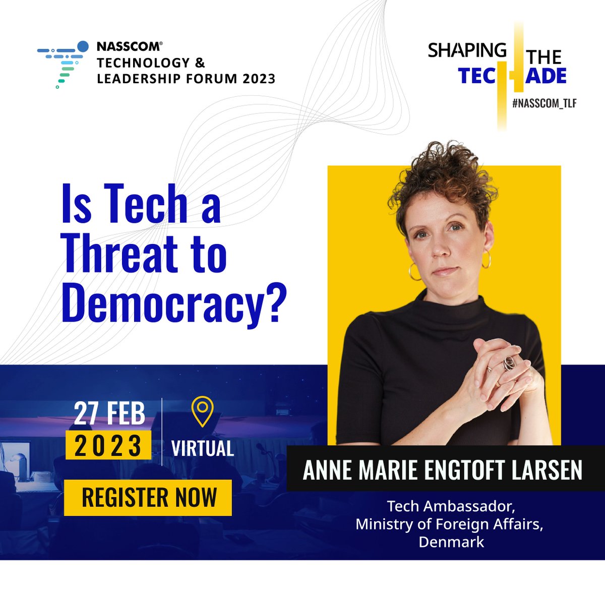 NasscomEvents's tweet photo. Pioneering the #TechPlomacy initiative, Anne Marie Engtoft Larsen, Tech Ambassador, @DanishMFA is joining us for #NASSCOM_TLF.
Meet her as she talks about opportunities &amp; risks tech poses to every aspect of society.
🖱️https://t.co/nguukExU5l
🗓️Feb 27
@amengtoft @DenmarkinIndia https://t.co/brWN3WDVUT