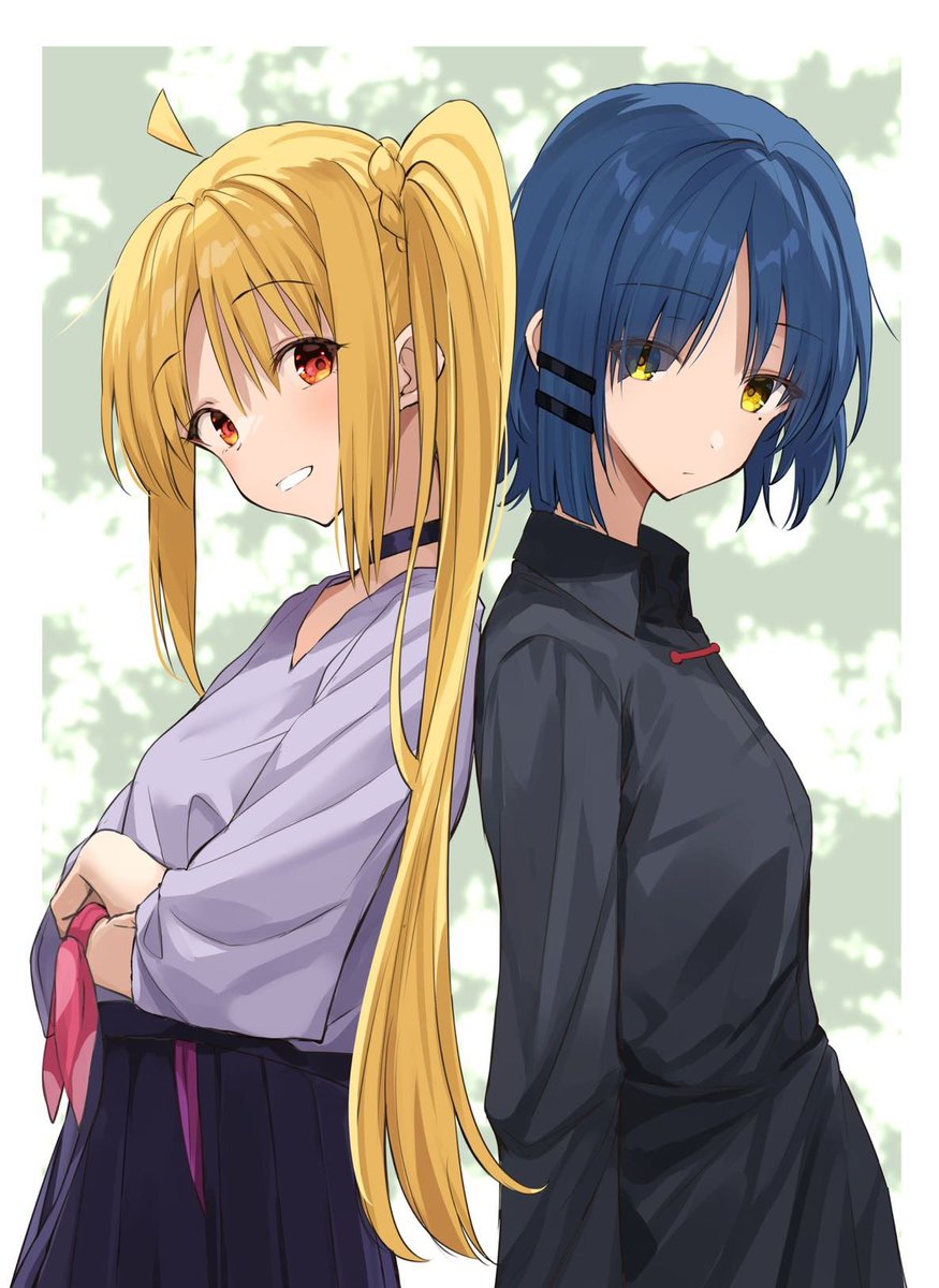 ijichi nijika multiple girls 2girls blonde hair long hair blue hair side ponytail yellow eyes  illustration images