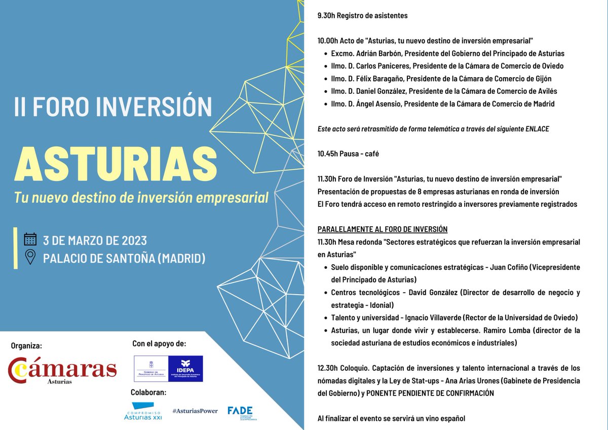 IdonialTech's tweet photo. El próximo 3 de marzo participaremos en el II FORO DE INVERSIÓN: “ASTURIAS, TU NUEVO DESTINO DE INVERSIÓN EMPRESARIAL”  en MADRID.  Únete a nosotros en: https://t.co/GWYrgBvyKu  @CamaraOviedo https://t.co/uEBpbIpW4s