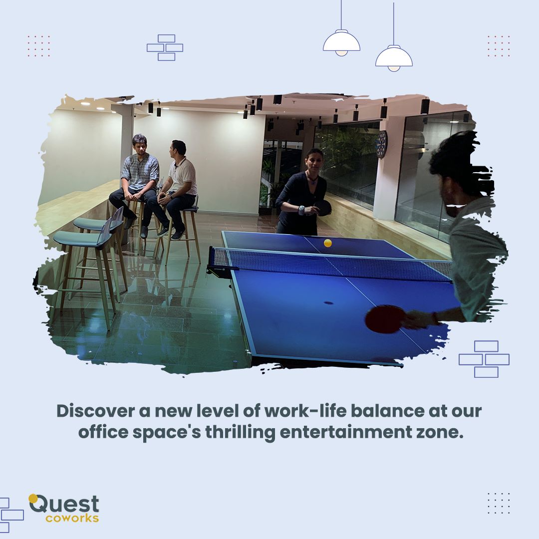 Take a break, recharge and have some fun at our lively entertainment zone.
#Questcoworks #Coworking #CoworkingMumbai #CoworkingIndia #MeetingRoomsMumbai #PlugandPlay #ServicedOffice #SharedWorkspace #DoYourThing #collaboration #CollaborativeWorking #hybridwork #StartUpIndia