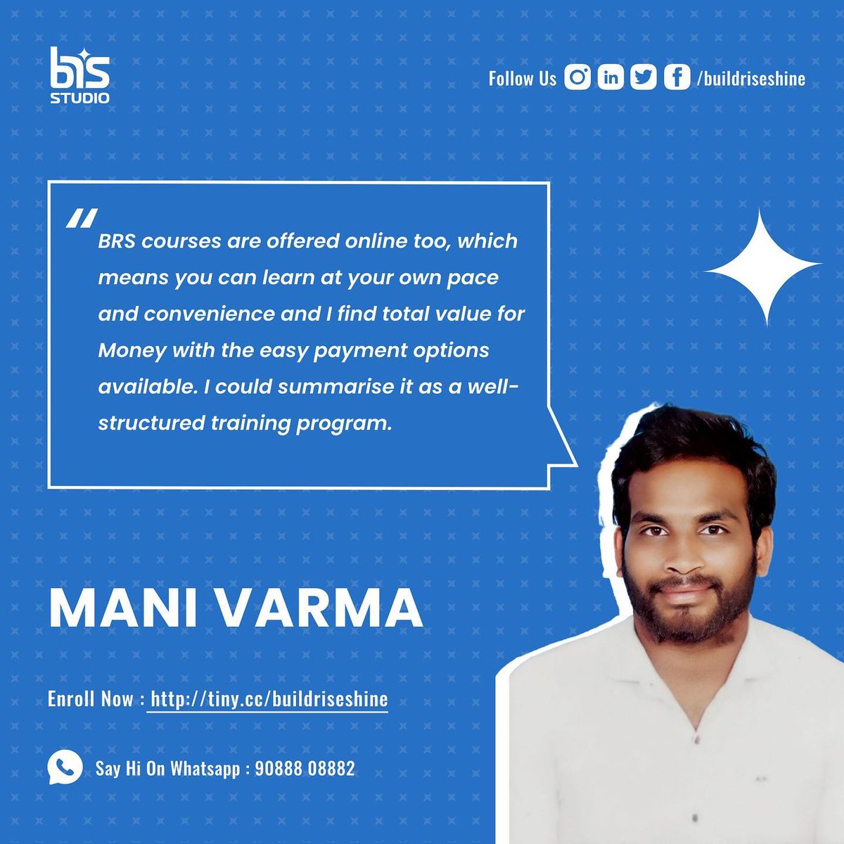 buildriseshine's tweet photo. Meet our amazing students and hear what they have to say about the SoftwareDevelopment Training at BRS!
You are just a click away to transform your career. Enroll now today and Sign up now!
Contact: 8374810884
#nyros #brs #buildriseshine #training #mentoring #bootcamp https://t.co/ZPFrNrugnG