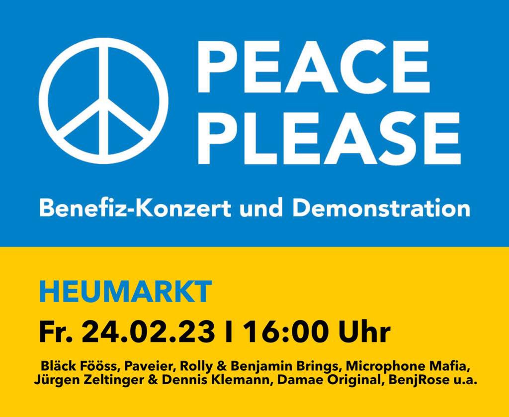 DamaeKlein's tweet photo. Benefiz-Friedenskonzert
Fr 24.02. | Heumarkt| 16 - 20 Uhr
Setzen wir gemeinsam ein Zeichen für
Menschen in Not. Infos und
Bühnenprogramm unter www.kunst-
https://t.co/iXJDSfvNUf
#kölnistsolidarisch #damae https://t.co/LvJZmxfCie