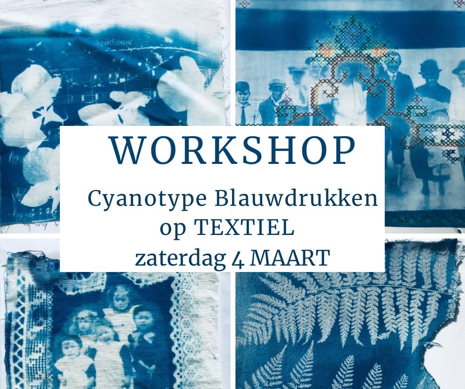 Hoe zien jouw dierbare foto’s eruit in blauwdruk op stof? Je ontdekt in de #workshop #cyanotype #blauwdrukken op #textiel 4 maart in #Utrecht