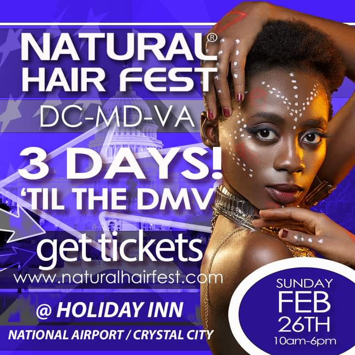 GET TICKETS!! | 👉 #repost |
🗓️ SUN, FEB 26, 2023 | 10a-6p
#NATURALHAIRFEST #DMV
HOLIDAY INN CRYSTAL CITY 
2650 Richmond Highway 
Arlington, VA  22202
.
BUY TICKETS NOW🤗
naturalhairfest.wpcomstaging.com/product/dmv-co… (Click Link) ☝️☝️☝️
.
#unconditionedroots