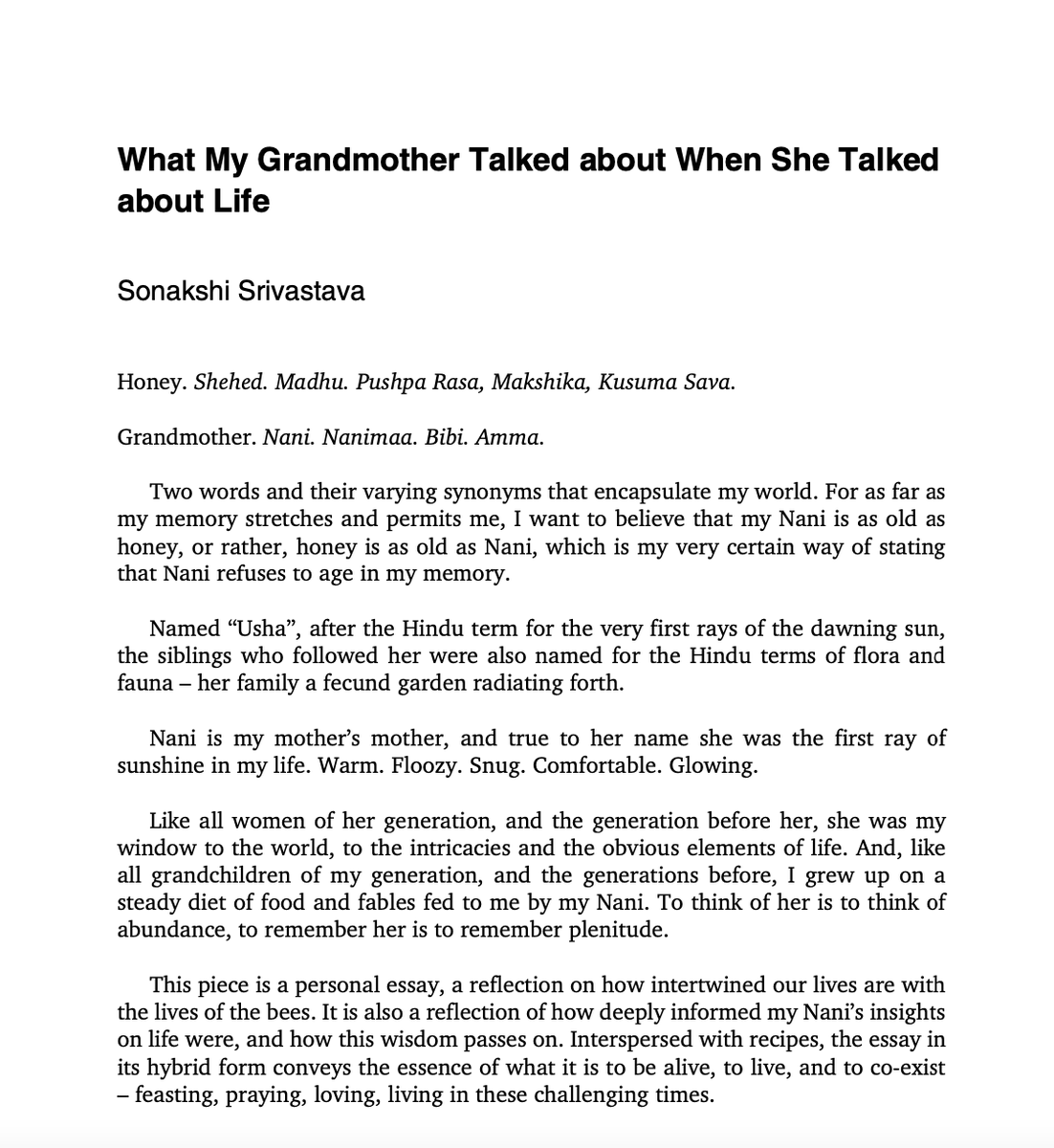 On your way to this weekend, treat yourself to a delicious contemplation of bees, love, and life itself,  with recipes included! <a href="/SonakshiS11/">Sonakshi Srivastava</a> contribution to "Climate Changes Global Perspectives" is like no #envhum scholarship you've read before: go.uniwue.de/8ra7w