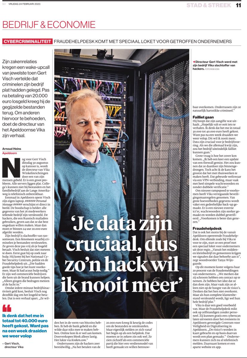 Westrik's tweet image. Kosten en gevolgen #cyberhack voor #ondernemers. 
#data #losgeld #hackers