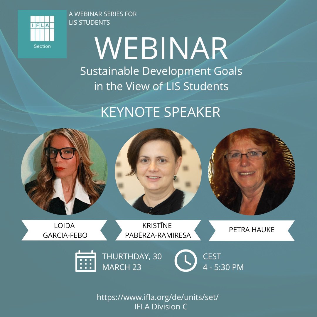 ifla_set's tweet photo. Having three great keynote speakers makes us very exited about our upcoming webinar! 

Thank you @loidagarciafebo, Petra Hauke and Kristīne Pabērza-Ramiresa for your support ❤️

@iflaglobal #weareifla #webinar #freewebinar #sustainability #sustainable #sustainabledevelopmentgoals https://t.co/LbBd5s1YDa
