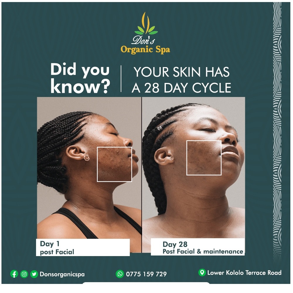 DonsOrganicSpa's tweet photo. Did you know....your skin has is 28 days long? Consistency!
By getting a facial every once in while(28 days) and maintaining a consistent skincare routine in-between treatments, your skin will reap the benefits.
#Donsorganicspa #Spa #Salon #MeetMeAtTheSpa #Visitus #Kololo https://t.co/KVBvWFD1s6