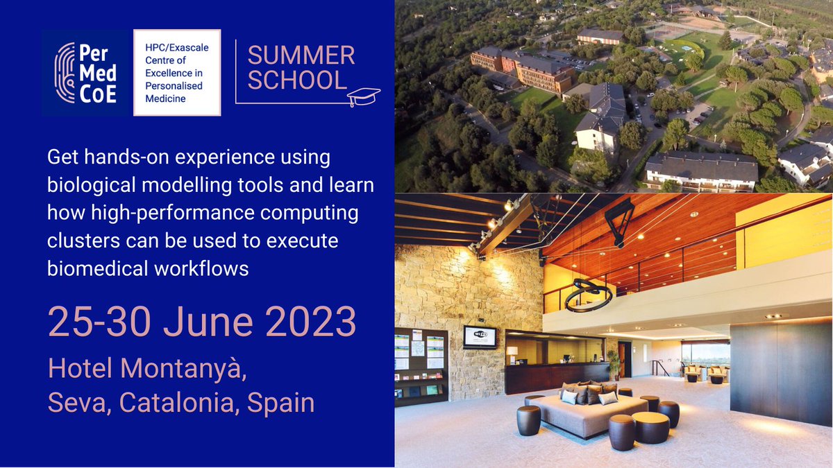 PerMedCoE's tweet photo. 📢Countdown to the registration deadline has started. Don't miss the opportunity to join us in Seva for the PerMedCoE Summer School and gain hands-on experience with our modelling tools while enjoying the stunning mountain views
#HPC #BiomedicalWorkflows
🔗https://t.co/wNkZGpqeL8 https://t.co/dfpap8MCuu
