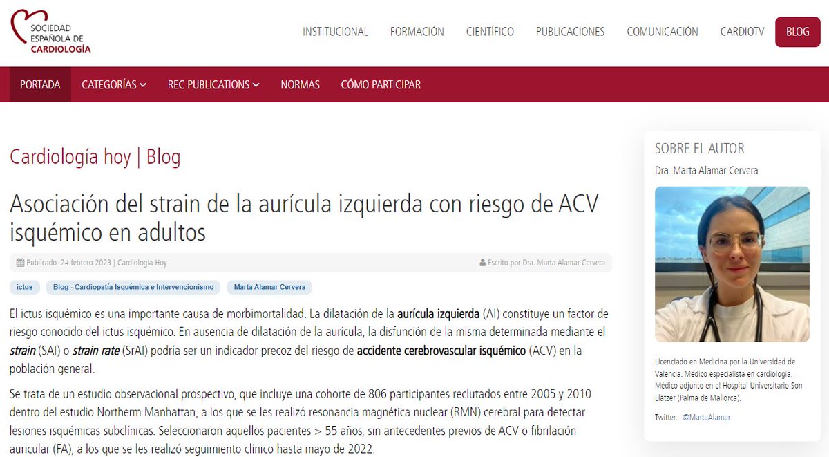 'Valores disminuidos de strain y strain rate de la aurícula izquierda se asocian con el desarrollo de un ACV en el seguimiento', explica @MartaAlamar #BlogSEC @JovenesSec ow.ly/WlJV50N1zBU