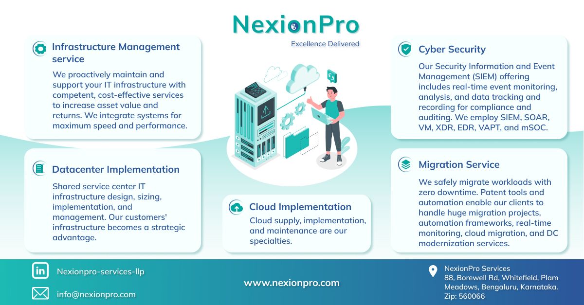Streamline your operations and optimize your infrastructure with our expert management services. Partner with us for smooth, secure, and scalable business growth.

#NexionPro #NeionProServices #migration #cloudcomputing #migrationservices #cloudtechnology #security #multicloud
