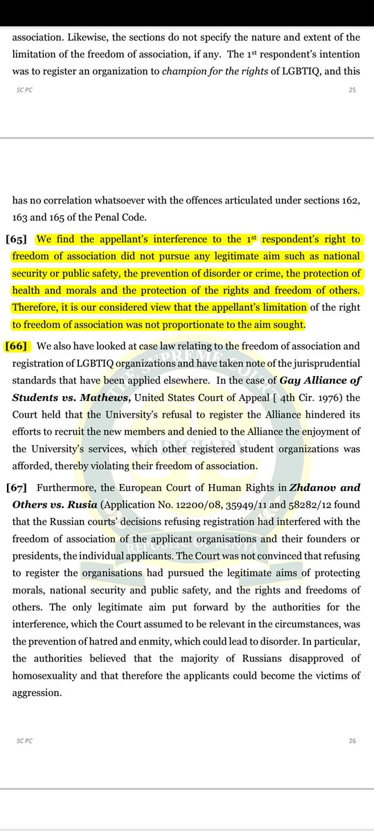 waikwawanyoike's tweet photo. Great to see the Supreme Court of Kenya uphold the right of association 4 LGBTQ.
"interpretation of (const) which excludes people based on their sexual orientation would conflict with the principles of human dignity, inclusiveness, equality, human rights and non-discrimination.’ https://t.co/Vtgg0mHlgT