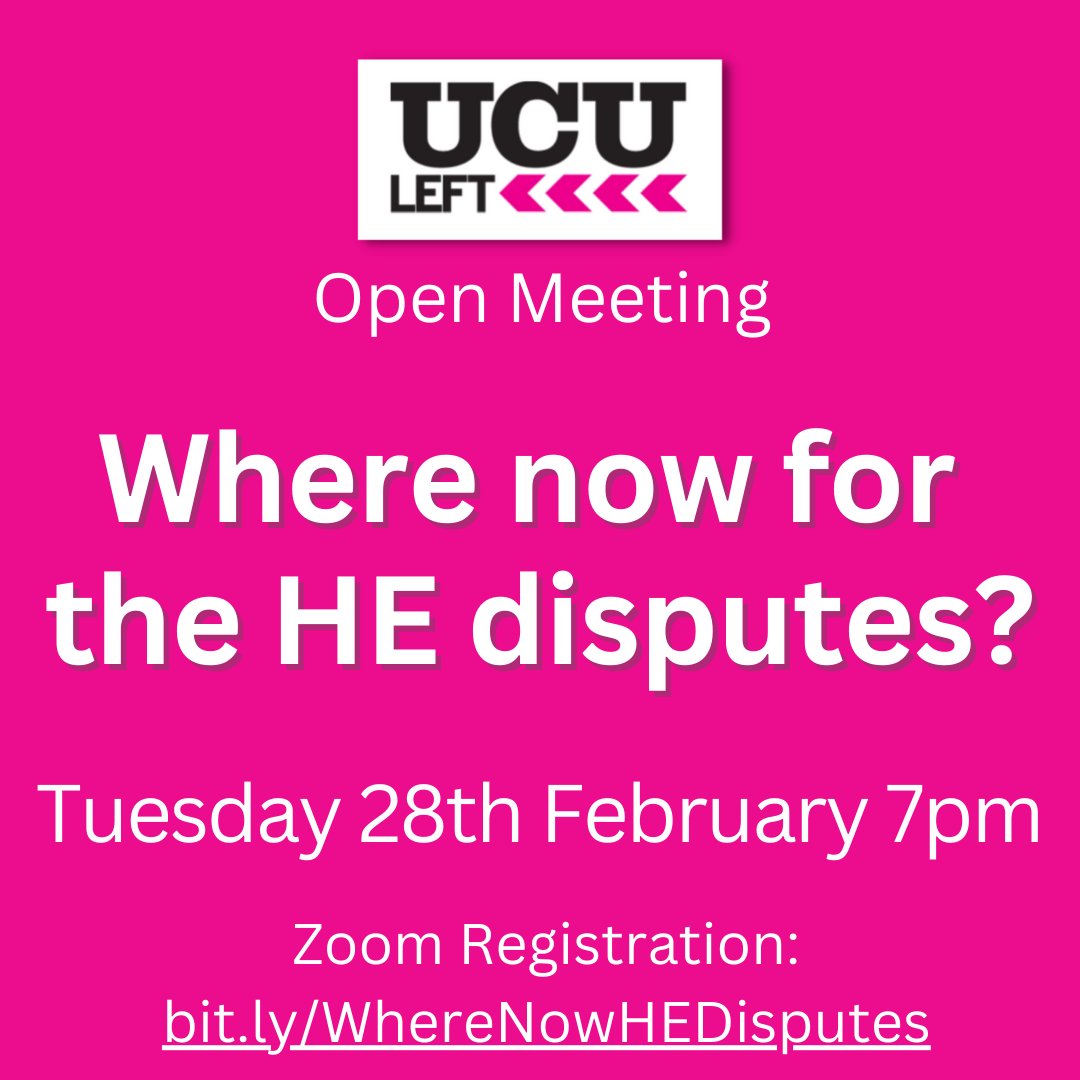 Getting the HE disputes back on track. 

Read the article: mailchi.mp/uculeft.com/ge… 

Register for UCU Left's open meeting on Tuesday 28th Feb 7pm: bit.ly/WhereNowHEDisp…

#NoCapitulation #UCURising #Deepa4Treasurer #Maria4VP #NEC #Elections