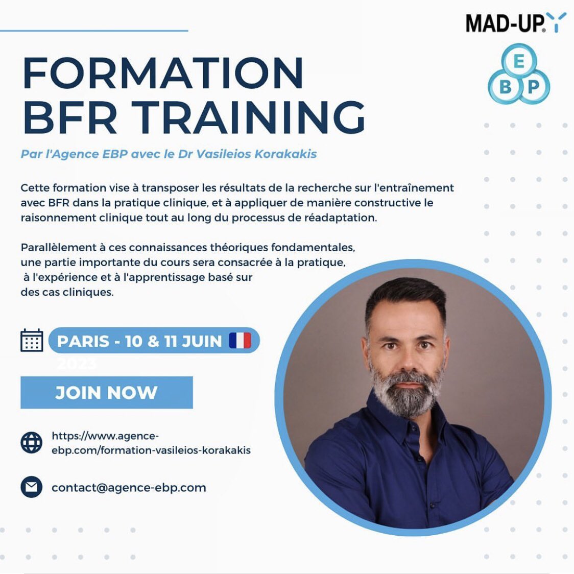 BFR Training course organised in Paris 🇫🇷 by <a href="/Agence_EBP/">Agence EBP</a> with <a href="/KorakakisV/">Vasileios Korakakis</a> as a lecturer 

⬇️ registration here ⬇️

agence-ebp.com/formation-vasi…

#BFRTRAINING #PHYSIO