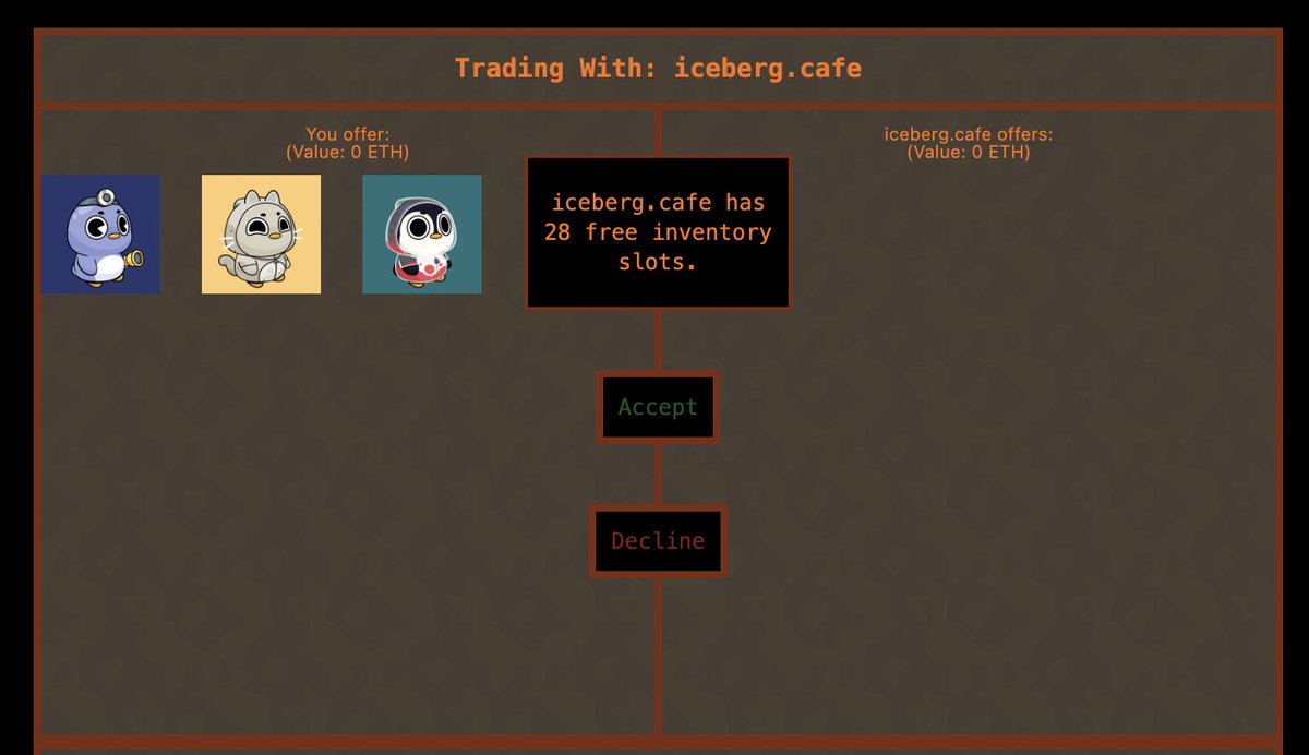 saw a bunch of memes about using runescape trade interface for p2p nft trading. not sure if this will actually go anywhere, but needed a small win today :P