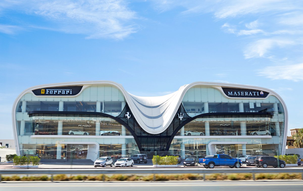 KaphsSA's tweet photo. Located on Sheikh Zayed Road in Dubai, the new @Ferrari / @Maserati_HQ Showroom was inaugurated in late 2019. No stranger to designing showrooms, Al Group Al Tayer Stocks - Building &amp; Interior Divisions chose to display the luxury cars. https://t.co/O1ktXKvcM2
