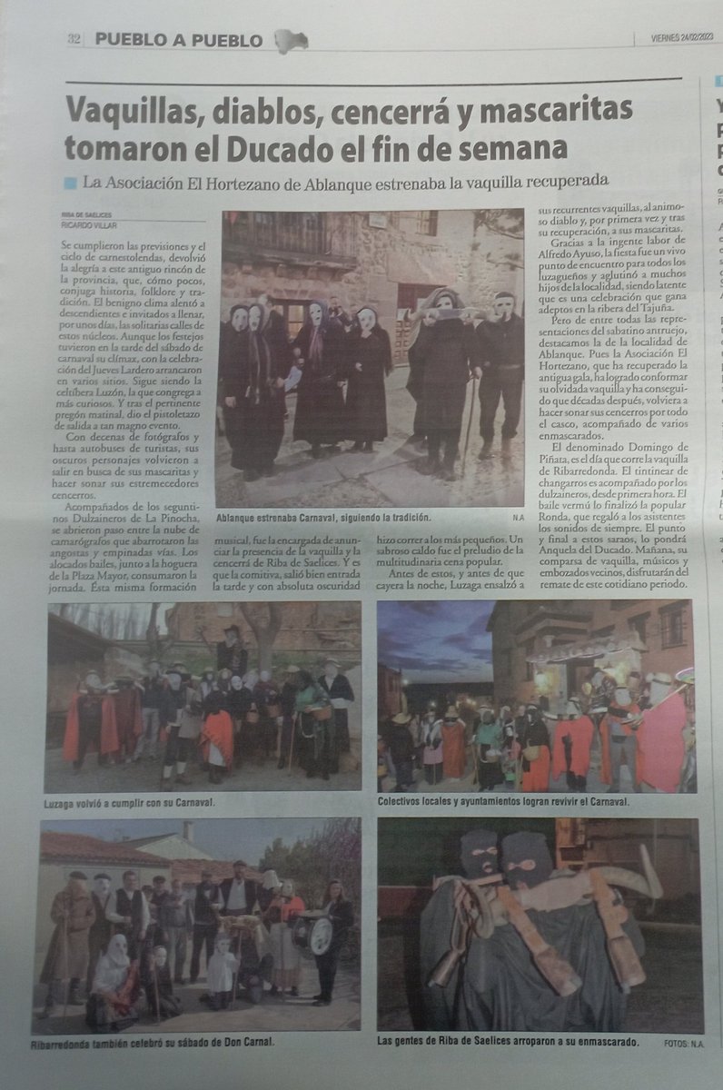 ricabordeta's tweet photo. Los carnavales del antiguo Ducado de Medinaceli de #Luzón, #Luzaga, #RibadeSaelices, #Ribarredonda y #Ablanque, siguen vivos. Y esperemos que por muchos años, a pesar de las dificultades demográficas. ¡Salud, folklore y cultura tradicional para todos! ¡Viva nuestra Provincia! https://t.co/vpy1xff47i
