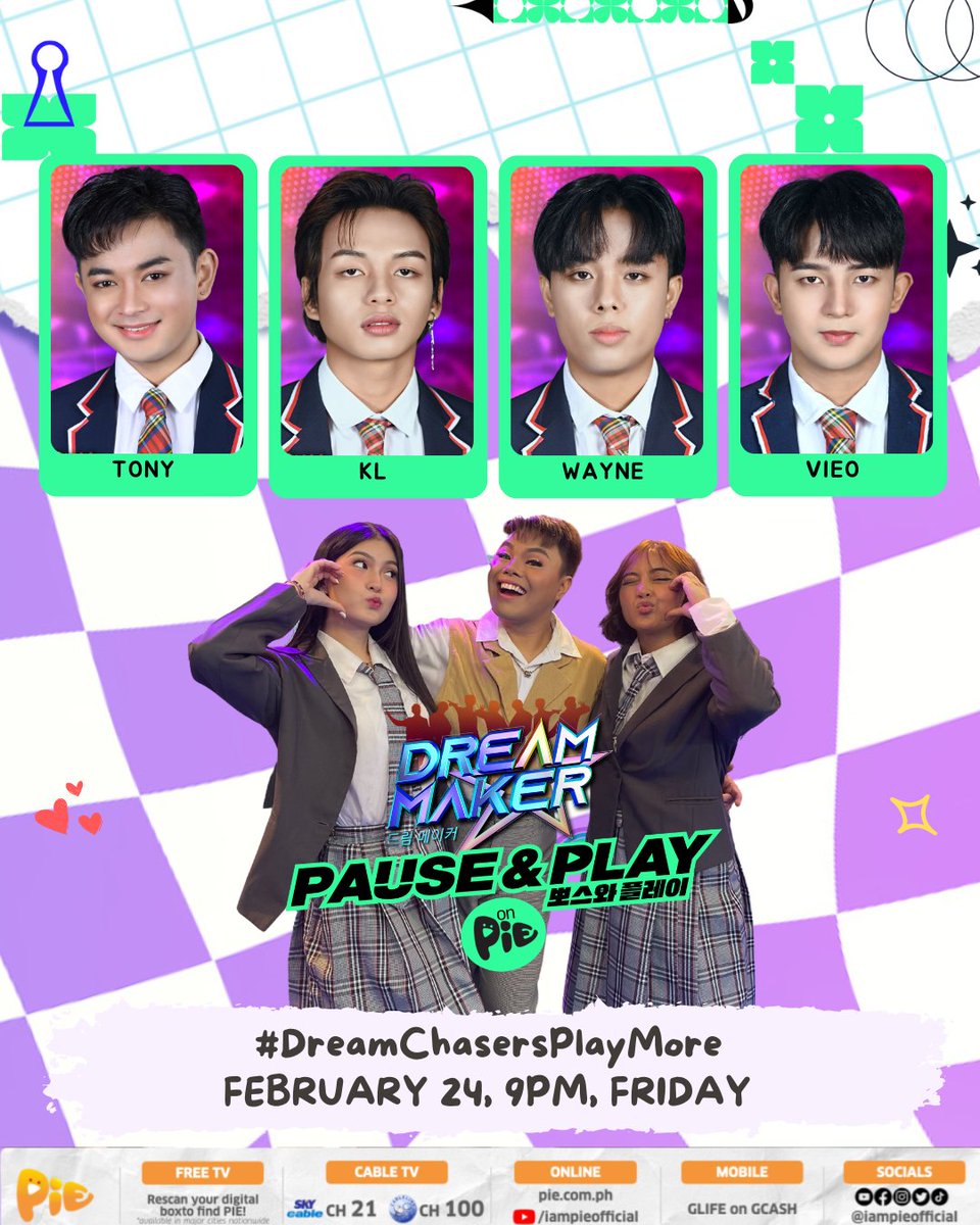 iampieofficial's tweet photo. UNLI FRIDAY NIGHT FUN WITH DREAM CHASERS!

Punong-puno ng tawanan at kwentuhan ang friday night natin dahil makakasama natin sina Dream Chaser Tony, Kl, Wayne, at Vieo! Kita-kits Katropie sa Dream Maker Pause and Play, 9pm, sa PIE Channel! 

#DreamChasersPlayMore https://t.co/EogM2O1XeI