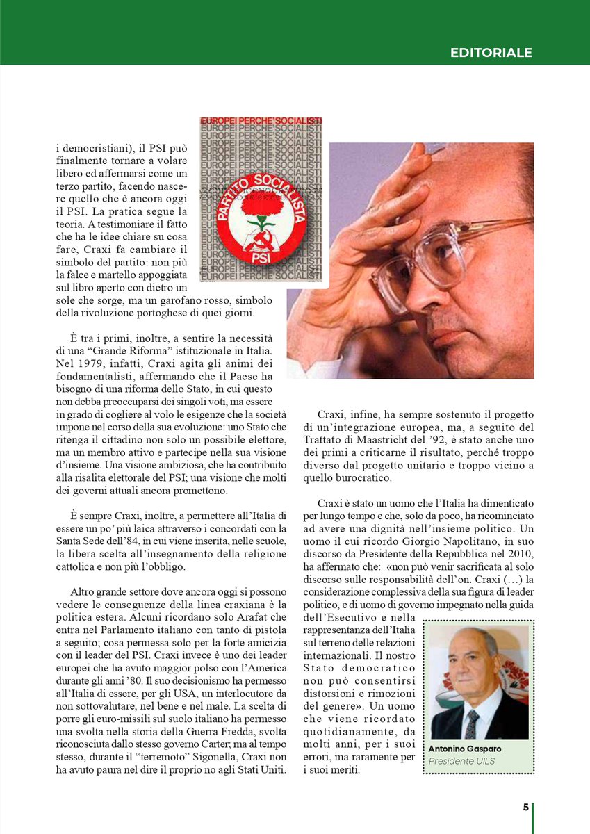 ProposteUils's tweet image. #Proposte #UILS è un periodico fatto da #giovani sotto la guida del Direttore Massimo Filippo Marciano.
E' anche #analisi dei fatti #contemporanei alla luce del pensiero #socialista del '900 a partire dagli studi compiuti dal Pres. Antonino Gasparo.
#Oggi nacque #Bettino #Craxi.