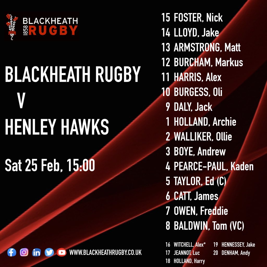 Blackheath_1858's tweet photo. Double header at Well Hall tomorrow, with Blackheath Rugby playing @HenleyHawks at 15:00 and the Club XV playing Henley 2s at 14:00. Entry is £15 (online tickets can be bought from Ticket Co https://t.co/ZStYDfrzOv) with under 16s FREE. 
#blackheathrugby #club #blackheathfc https://t.co/18MnSQBQHj