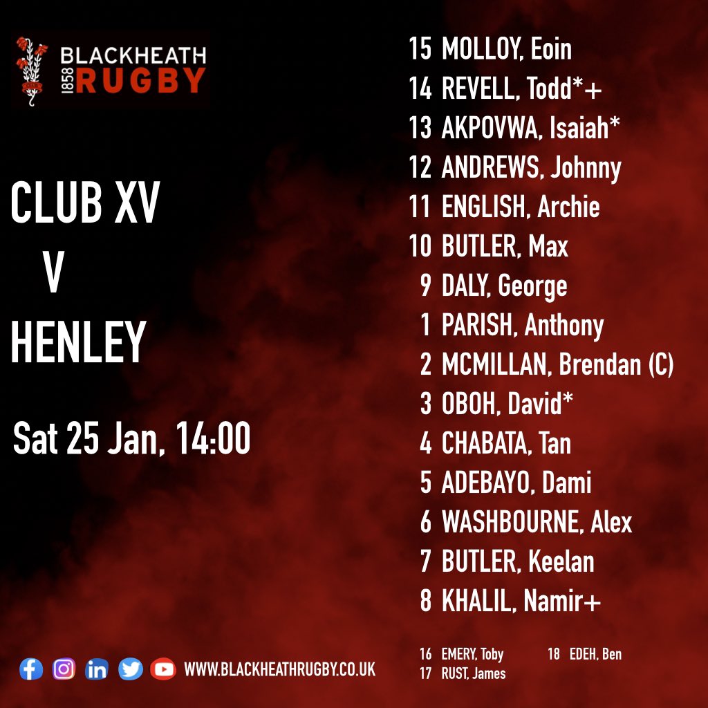 Blackheath_1858's tweet photo. Double header at Well Hall tomorrow, with Blackheath Rugby playing @HenleyHawks at 15:00 and the Club XV playing Henley 2s at 14:00. Entry is £15 (online tickets can be bought from Ticket Co https://t.co/ZStYDfrzOv) with under 16s FREE. 
#blackheathrugby #club #blackheathfc https://t.co/18MnSQBQHj