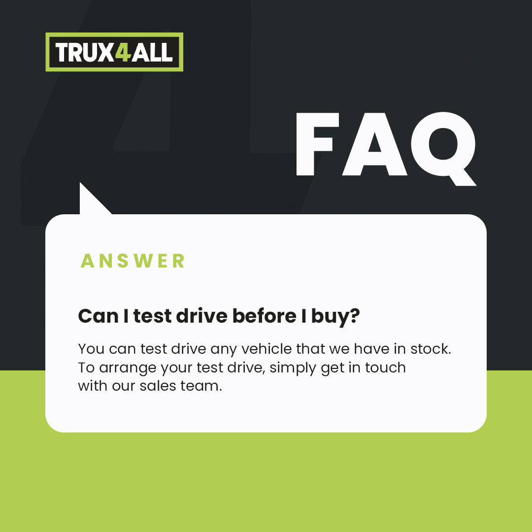 trux4all's tweet photo. FAQ ➡️ Can I test drive before I buy?

You can test drive any vehicle that we have in stock. To arrange your test drive, simply get in touch with our sales team.

📞 01332 825 599
✉️ sales@trux4all.com

#trucksales #lowcostvehicles #usedtrucks #commercialvehicles https://t.co/lYIHX92Szg
