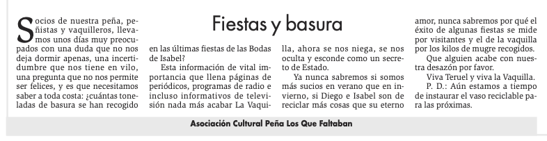 El éxito de algunas fiestas se mide en visitantes y el de otras en basura. La carta de <a href="/FaltabanTeruel/">Los Que Faltaban</a> hoy en <a href="/diariodeteruel/">Diario de Teruel</a> 👇🏾