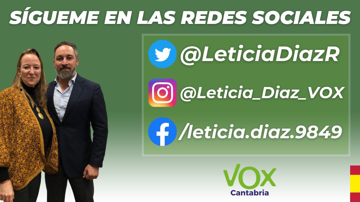 Vox_Cantabria's tweet photo. ‼Sigue a nuestra candidata a la presidencia de #Cantabria, @LeticiaDiazR, en las redes sociales.

#CuidaLoTuyo 🇪🇸

⬇⬇⬇ https://t.co/SHoKYcsuvr