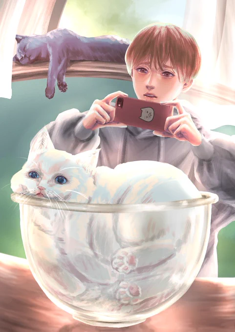 液体ネコチャンのイラストです#猫の日 #厚塗り 