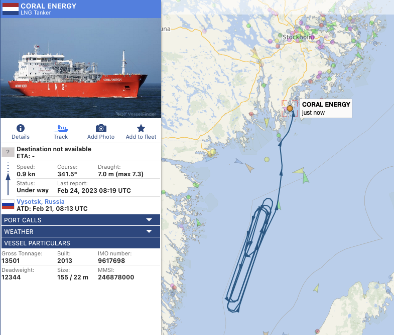 Nu gick jättetankern Coral Energy in i Nynäshamn med rysk gas.