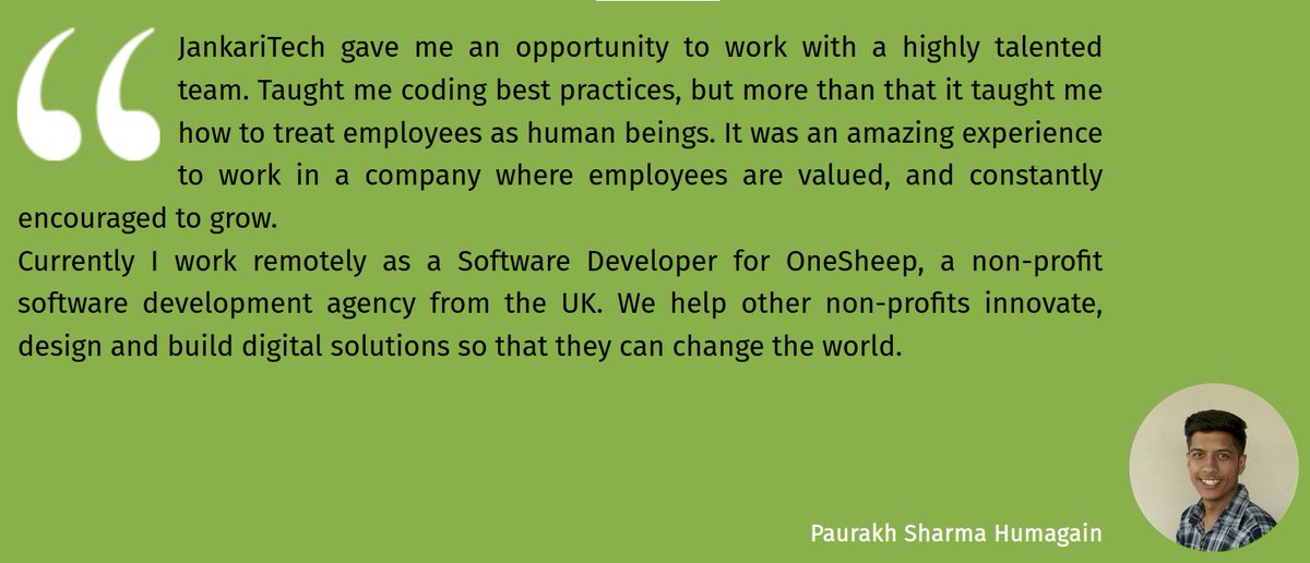 INDIVIDUALIT's tweet photo. The first SW Developer https://t.co/0W4miNInoa ever employed was @PaurakhSharma, here is what he says about his experience of working at JankariTech

Check also out what he answered when he was asked in his exams how IT can transform the Nepalese society

#change #Nepal https://t.co/ocA6fbvi6C
