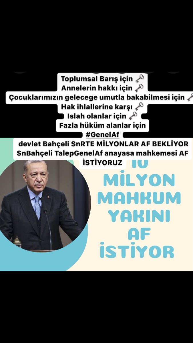 Ülkemizde yaşanan yıkım çok büyük ve çok acı 
Hepimiz manevi olarak depremin altında kaldık
Çok üzgünüz elimizden hiçbirşey gelmiyor
BİZ MAHKUM AİLELERİ
BİZLER endişeliyiz burada yaşananları
Yaşanmasını istemiyoruz

DuyunBizi BirlikteAffedin Hak  
@RTErdogan
 
@iletisim